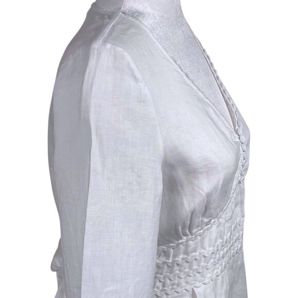 ANNE FONTAINE Charlette Blouse Size 40 6 8 White Linen 3/4 Sleeve Tie Back EUC - Picture 8 of 16